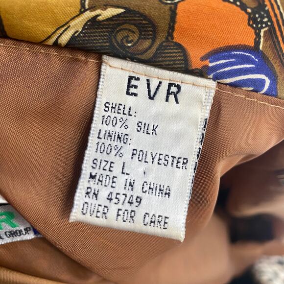 Vintage Equestrian Print Bomber Jacket Brown Tan Gold EUC Size L 100% Silk - Picture 11 of 12